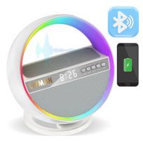 Belaidis USB įkraunamas stalinis šviestuvas LIVMAN G500 su integruotu belaidžiu telefono įkrovikliu, daugiafunkciu ekranu, 7 spalvų LED apšvietimu, Bluetooth garsiakalbiu ir žadintuvu, 1200mAh, 15W
