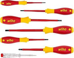 "Wiha SoftFinish®" atsuktuvų rinkinys "Wiha" - 7 dalių elektrinių atsuktuvų rinkinys su dantukais I Phillips I - izoliuotas VDE atsuktuvas saugiam darbui iki 1000 V kintamosios srovės (00834)