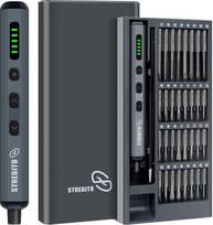 STREBITO mini elektrinių atsuktuvų rinkinys, 70 in 1 mažas elektrinis akumuliatorinis atsuktuvas - 64 S2 tikslūs antgaliai, 5 sukimo momento nustatymai, 4 LED lemputės, mini elektrinių atsuktuvų remonto įrankių rinkinys