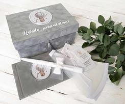 Rinkinys krikštynoms su veidrodinėmis detalėmis ir meškučiu