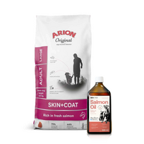 ARION Original Skin & Coat Adult lašiša ir ryžiai didelėms veislėms 12kg + Lab-V 100% lašišų aliejus įvairaus amžiaus šunims ir katėms 500ml šalto spaudimo