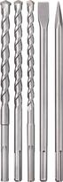 Originalus "Einhell SDS-max" gręžimo kaltų rinkinys (griovimo / smūginio gręžimo priedai, yra 3x 18, 20, 25 mm skersmens mūro grąžtai, 1x plokščias kaltas, 1x smailus kaltas, praktiniame dėkle)