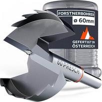 Presch Forstner grąžtas, 60 mm skersmens, itin aštrus, ilgaamžis atšakų skylių grąžtas, labai tikslus centravimo antgalis, užtikrinantis nepriekaištingą koncentriškumą, patikimas veikimas dėl optimalaus tarnavimo laiko.