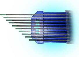 Volframo elektrodai WR2 turkio spalvos ir poliruoti 1/4 x 175 mm be radiacijos (1 pakuotė po 10 vnt.)