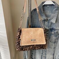 Leopard Print Large-Capacity Bag Women'S Autumn And Winter Shoulder Armpit Bag Retro Soft-Faced Chain Commuter Tote Bag gray