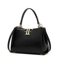 Leather Niche Design Superior Sense Goddess Bag Double Buckle Mini Single Shoulder Crossbody Portable Commuter Tote Bag 21*10*23 juoda