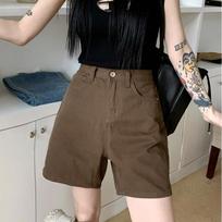 Brown Denim Shorts for Women High Waist Casual Half Pants Straight Jeans A-line Shorts Vintage Style Y2k Clothes Summer S ruda