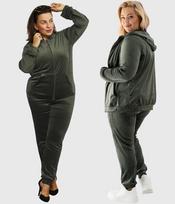 Veliūrinis laisvalaikio komplektas moterims Selena, chaki spalvos, XXXL