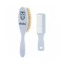 Akuku  naturalių šerių plaukų šepetys ir šukos, A0457-BLUE