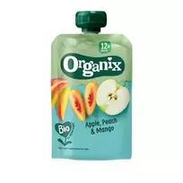 Ekologiška tyrė su persikais, obuoliais ir mangais ORGANIX EKO (nuo 12 mėn.), 100 g