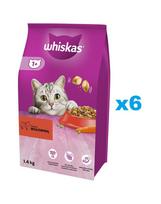 WHISKAS Adult 6x1,4 kg sausas visavertis pašaras suaugusioms katėms su gardžia jautiena
