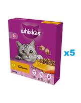WHISKAS Senior 5x800g sausas ėdalas su gardžia vištiena vyresnio amžiaus katėms