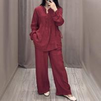 Women's Office Lady Long-sleeve Casual Loose + Wide-leg Pants Suit 2 Piece Set Spring Autumn Women Sets 5XL