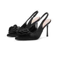 Moteriški bateliai su aukštu kulnu Satino Gėlė Stileto Seksualūs Slingback Naktinio klubo vakarėlio Smailianosiai Sandalai Mules 35
