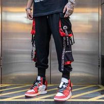 Hip Hop Joggers Cargo Kelnės vyrams Block Hit Color Pocket Track Kelnės Vyriškos Kelnės Sportinės kelnės Gatvės apranga Raidės Kaspinai Kasdieniai S raudona
