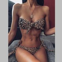 Bandeau bikinio rinkinys Seksualūs bikini stringai Biquini Moteriški maudymosi kostiumėliai Moteriški maudymosi kostiumėliai S leopardas