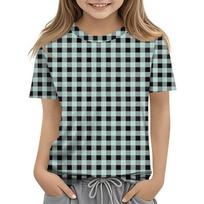 vaikiški marškinėliai Madingi Trendiški Laisvalaikio langeliais Short Sleeved Round Neck T-shirt 110