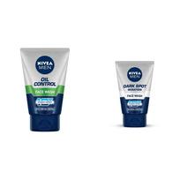 Geriausias Indijos derinys NIVEA vyrų veido prausiklis, aliejaus kontrolė, 10 kartų vitaminas C, 100 g ir NIVEA vyrų veido prausiklis, tamsių dėmių mažinimas, 10 kartų vitaminas C, 50 g Oil Control+Dark Spot