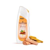 Santoor švytinčios odos kūno prausiklis, praturtintas sandalmedžio ekstraktais ir laukine ciberžole, be muilo, be parabenų, subalansuota pH dušo želė, 230 ml