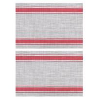2Pcs Household Stripe‑Type PVC Tableware Pad Heat Insulation Placemat Table Mat raudona