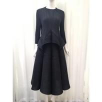 Plisuotas kostiumas, moteriškas marškinėliai su apvalia apykakle septyniomis rankovėmis + elastingas elegantiškas sijonas Vintažinio stiliaus solidūs pavasario rudens drabužiai One Size juoda