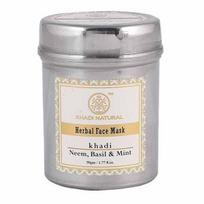 Khadi Neem, bazilikų ir mėtų veido kaukė (Prieš spuogus), 50g