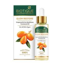 Biotique Glow Restore vynuogių kauliukų ir šaltalankių gydomasis aliejus 30ml