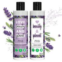 „Love Beauty And Planet“ natūralaus argano aliejaus ir levandų, glotninamojo šampūno ir kondicionieriaus derinys (200 ml + 200 ml)