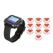 Wireless Call Button System IPX4 Waterproof Vibration Buzzer Flashing 1 Watch Receiver 10 Pagers US Plug