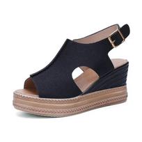 Sandalai Moteriški Pleištai Batai Aukštakulniai Sandalai Vasariniai Moteriški batai Chaussures Femme Platforma Sandalia Feminina 35 black