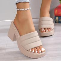 Elegantiškos moteriškos šlepetės moteriškos vasarinės aukštakulnės, odinės moteriškos, neslystančios, laisvalaikio paplūdimio kulnai sandalai moteriški batai 35