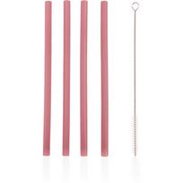Zopa Silicone Straw silikoninis šiaudelis + šepetys 6 m+ Old Pink 4 vnt.
