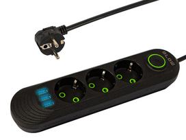 PS-320 3 lizdų 3xUSB tinklo ilgintuvas 2m juodas 2x1mm
