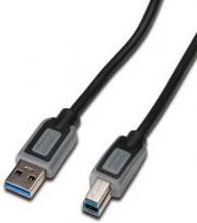 DIGITUS USB 3.0 connection cable, USB A – USB B, 1.0m, CU, AWG 28, 2x shielded, M/M, UL, black/gray, DK-112300