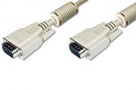 DIGITUS VGA Monitor connection kabelis, HD15, M/M, 5.0m, 3Coax/7C, 2xferrite beige, DK-310103-050-E