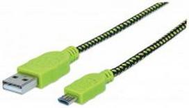 MH 352765 USB 2.0 kab. A male to Micro B male USB Black/Green Braided 1.8m