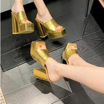 Sexy Club Platform Sandals Women Peep Toe One Broadband Slip-On 11CM Thick High Heel Shoe Outdoor Slippers Size 42 35