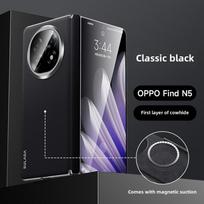 OPPO Find N5 Magsafe dėklas Aukštos kokybės matinės odos sulankstomas vyris Įmontuotas magnetinis belaidis įkrovimas Atsparus smūgiams kietas dėklas for OPPO Find N5 juoda