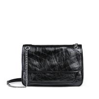 Moteriška rankinė Odinė grandinėlės rankinė Vienos peties Ins Crossbody Messenger rankinė Aliejumi vaškuota oda Hobo rankinė 28.5*8.5*20（cm） juoda