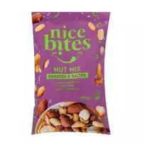Skrudintų ir sūdytų žemės riešutų ir kitų riešutų mišinys NICE BITES, 150 g
