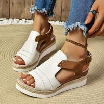 [Comfy Platform Ankle Buckle Shoes] Women's Colorblock Casual Sandals, Ankle Buckle Strap Comfy Platform Shoes, Versatile Summer Wedge Shoes 36 balta