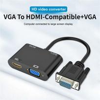 Su VGA į HDMI suderinamas adapteris VGA skirstytuvas su 3,5 mm garso keitikliu, skirtas kompiuterio projektoriui HDTV juoda