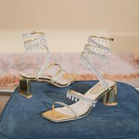 Summer Fashion Luxurious Rhinestone Crystal Pendant Snake Shape High Heel Sandals for Women Gold Silver Party Wedding Shoes 35