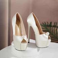 Stylish Stiletto Pearl Platform Sandals – Sexy High Heel Waterproof Shoes for Women 39 pilkšvai balta