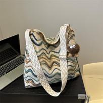 Colorful Striped Braided Velvet Tote Bag Texture Large Capacity Simple and Fashionable Crossbody Bag Commuting Shoulder Bag No pendant