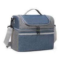 Insulated Lunch Bag Double Deck Lunch Tote Large Leakproof Expandable Lunch tamsiai mėlyna spalva