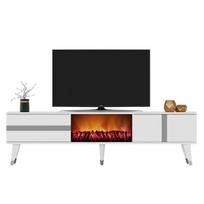 TV staliukas Asir Vania Fireplace, 150x50x30 cm, baltas/sidabrinis