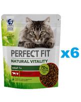 PERFECT FIT Natural Vitality 1+ sausas visavertis pašaras suaugusioms katėms su jautiena ir vištiena 6x650g