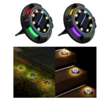 Įsmeigiamas LED lauko šviestuvas įkraunamas saulės energija 8LED + 4RGB ø11x13cm, 2vnt.