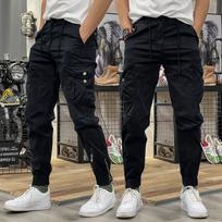 Vyriški retro elastinio juosmens laisvo kirpimo kombinezonai pavasariui ir vasarai 2XL juoda